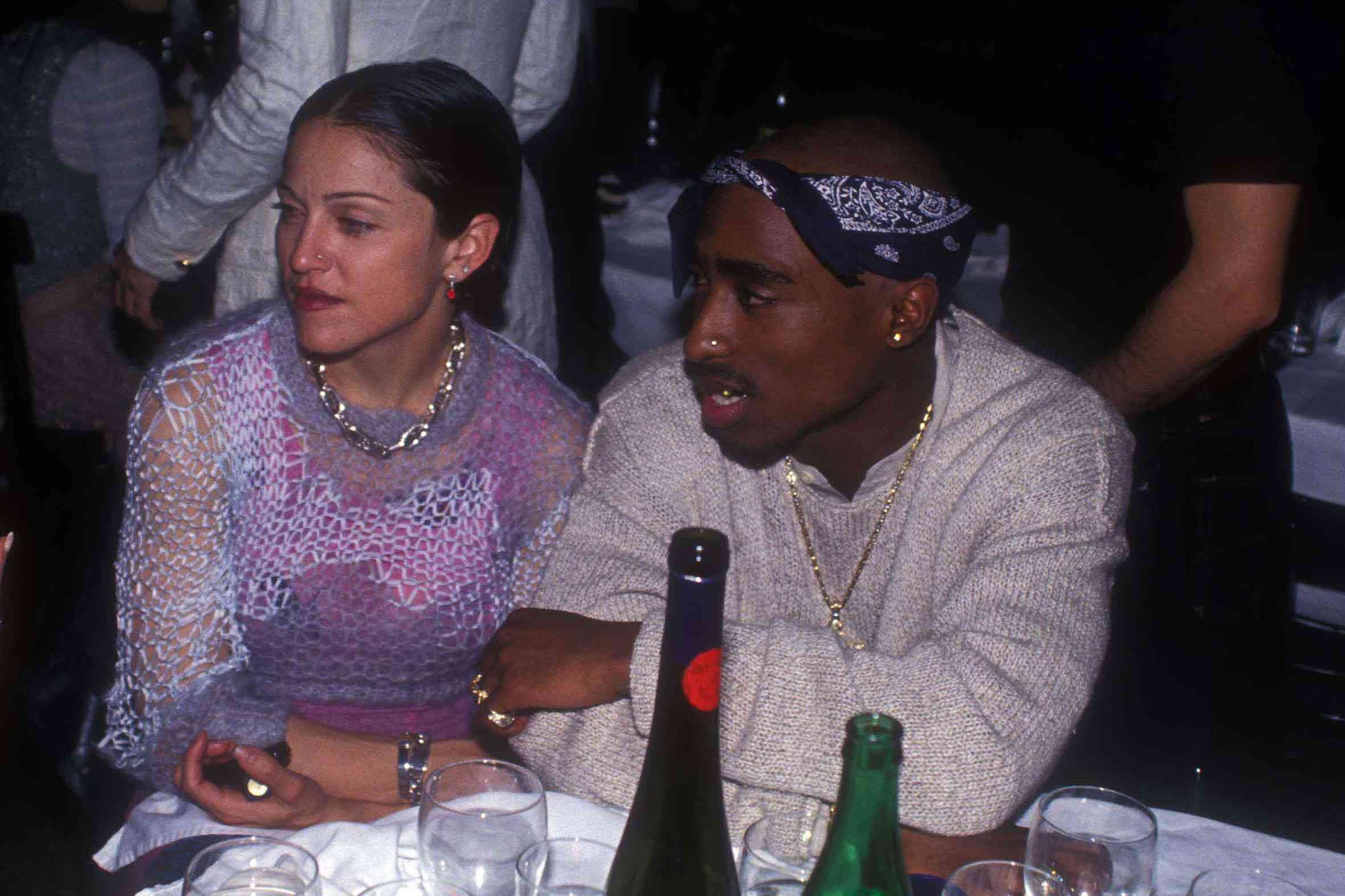 Raquel Welch, Madonna and Tupac Shakur at the Interview Magazine party in March 1, 1994 in New York City. 