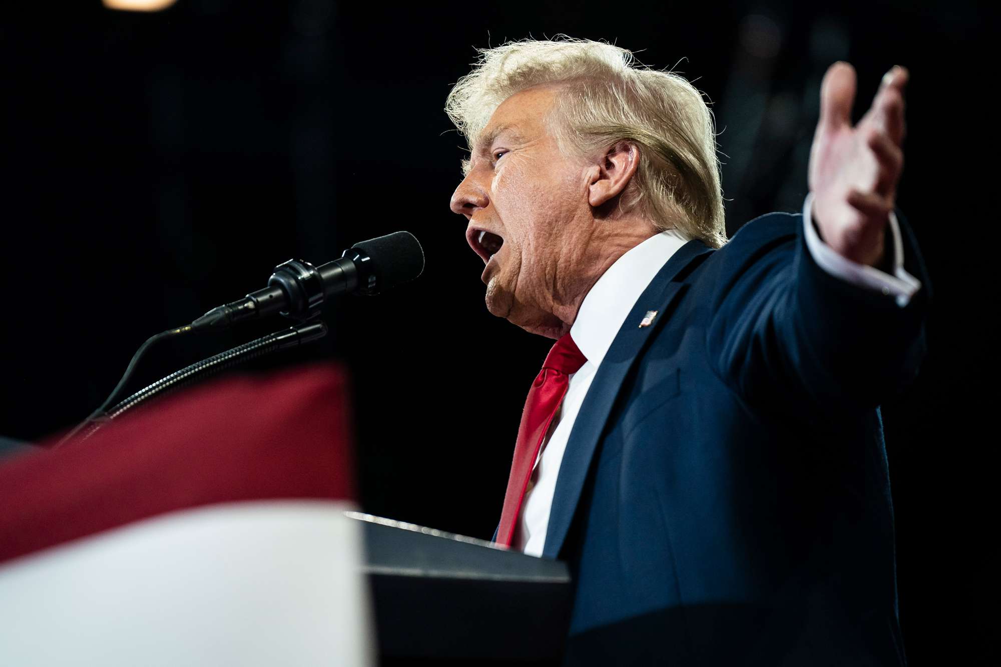 Republican presidential nominee former President Donald Trump speaks during a campaign rally held at the Santander Arena, in Reading, Pennsylvania on Wednesday, Oct. 09, 2024. 