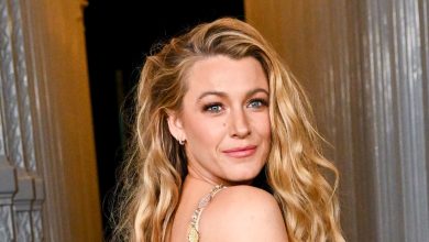 Blake Lively shows Ryan Reynolds what he's missing in bronzed leg-baring chainmail dress