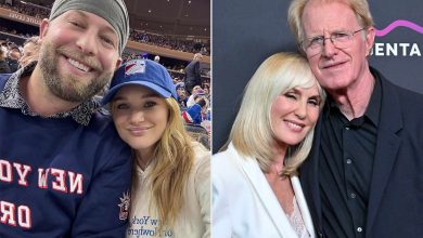 Hunter King and fiancé Chris Copier at a New York Rangers Hockey game at Madison Square Garden ; Rachelle Carson and Ed Begley Jr. attend the Los Angeles Premiere of