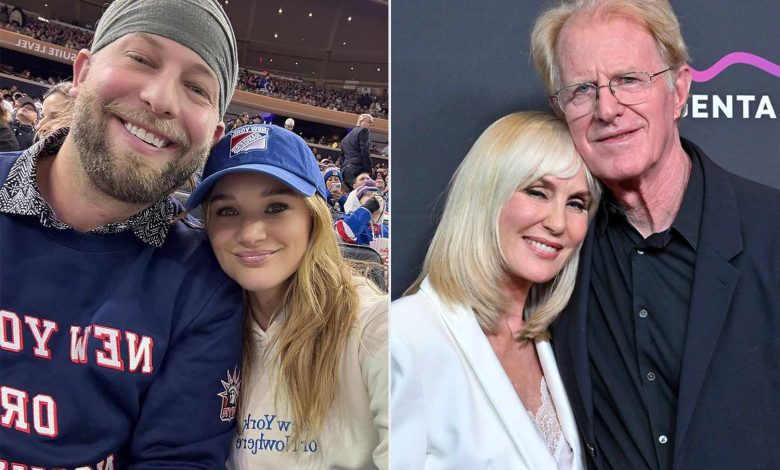 Hunter King and fiancé Chris Copier at a New York Rangers Hockey game at Madison Square Garden ; Rachelle Carson and Ed Begley Jr. attend the Los Angeles Premiere of