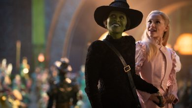 L to R: Cynthia Erivo is Elphaba and Ariana Grande is Glinda in Wicked