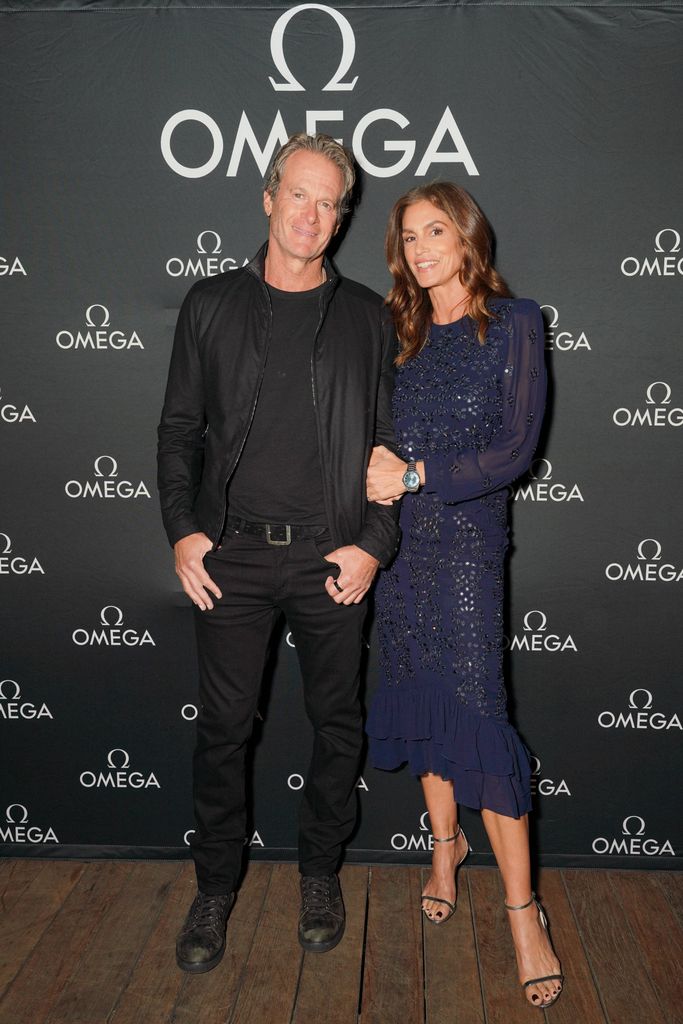 Rande Gerber and Cindy Crawford during the Haute Living Celebrates Cindy Crawford With OMEGA at Nobu Malibu on November 03, 2022 in Malibu, California