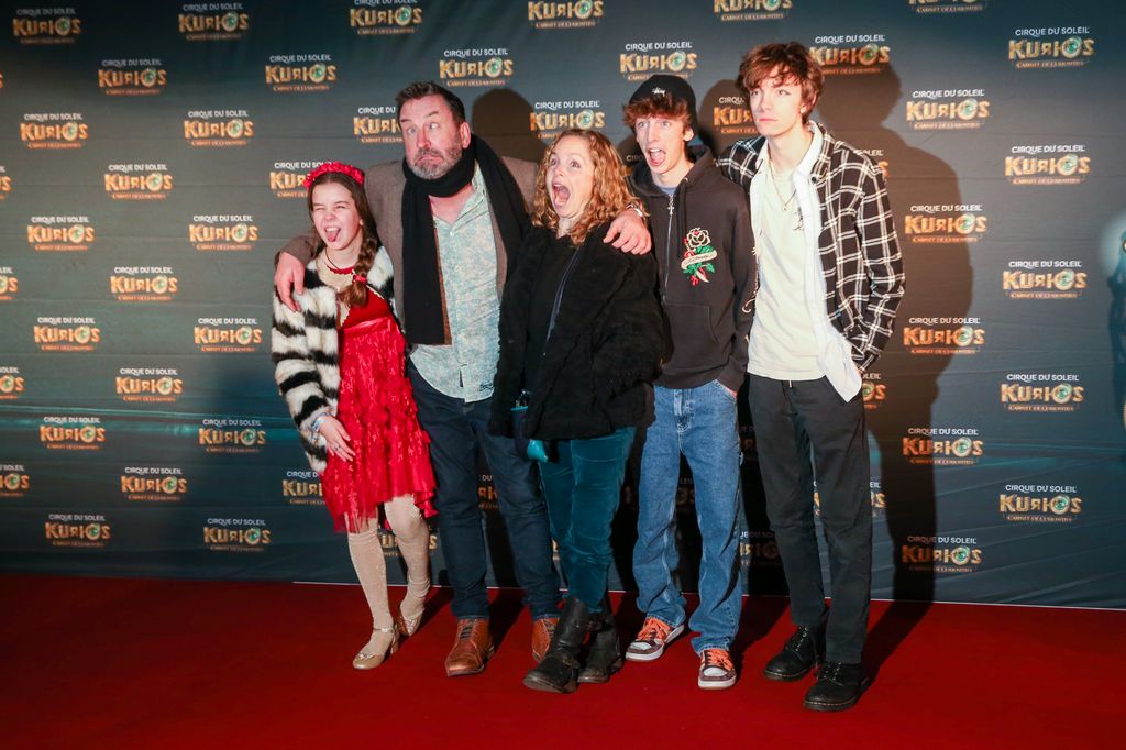  Lee Mack (L1), Tara McKillop (C) and guests attend the European Premiere of Cirque du Soleil's "Kurios: Cabinet Of Curiosities" at Royal Albert Hall on January 18, 2023 in London, England