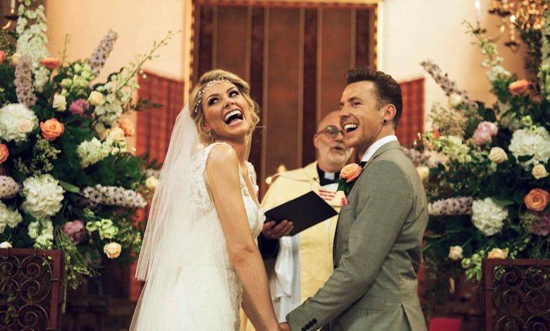 Danny Jones' bride Georgia was a vision in backless lace bridal dress