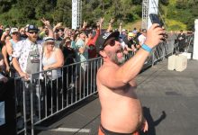 Bert Kreischer (C) and guests attend Netflix is a Joke Fest: 2 Bears 5K at Rose Bowl Stadium