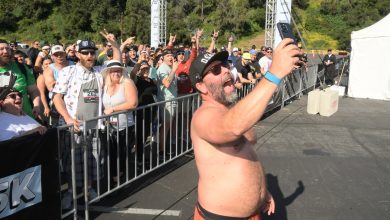 Bert Kreischer (C) and guests attend Netflix is a Joke Fest: 2 Bears 5K at Rose Bowl Stadium