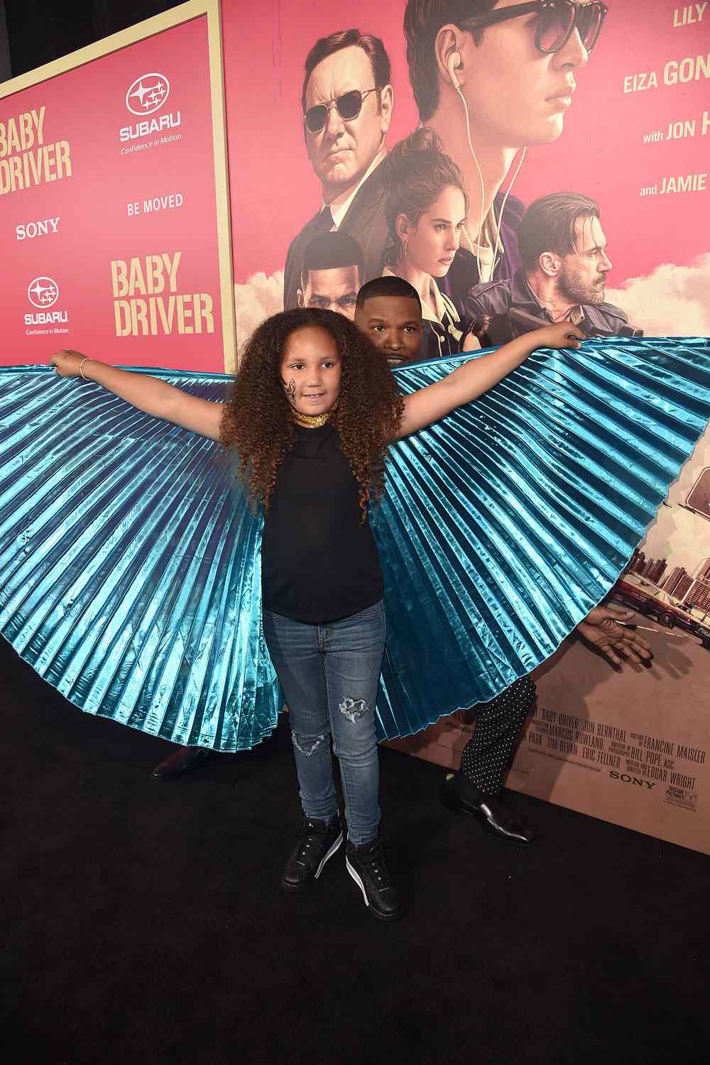 Annalise Bishop and actor Jamie Foxxattend the premiere of Sony Pictures' "Baby Driver" at Ace Hotel on June 14, 2017 in Los Angeles, California.