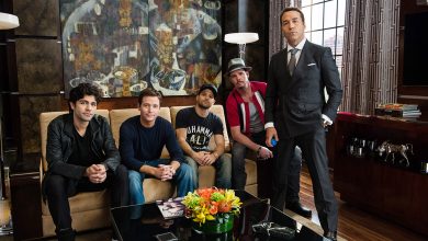 Entourage from left: Adrian Grenier, Kevin Connolly, Jerry Ferrara, Kevin Dillon, Jeremy Piven, 2015.