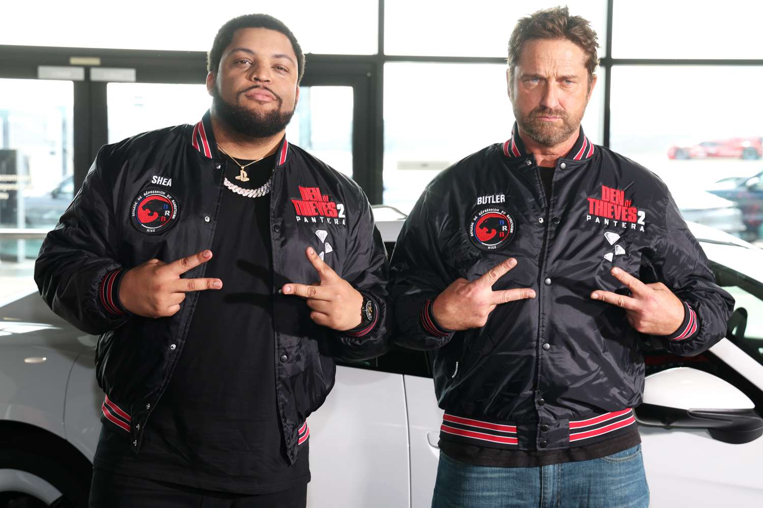 O'Shea Jackson Jr. and Gerard Butler attend the photocall for Lionsgate's "Den Of Thieves 2: 