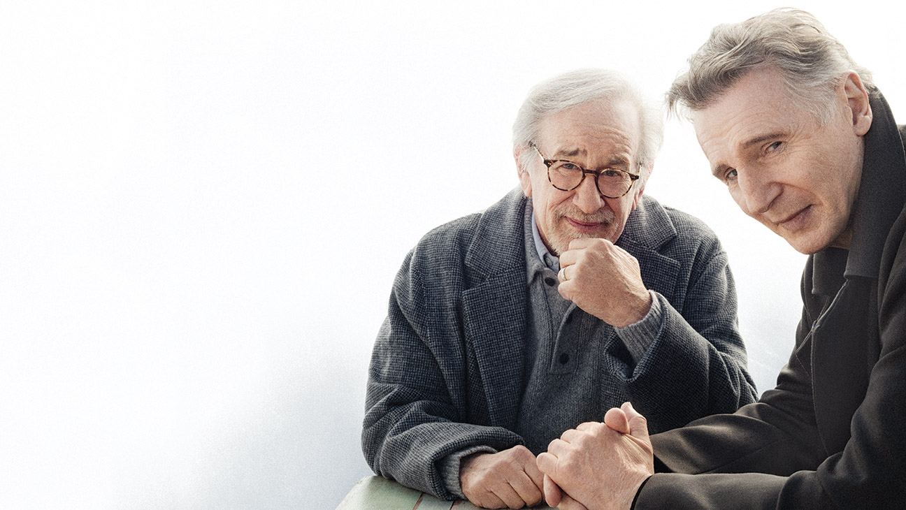 “A lot of people were interested in playing Schindler, and a lot of them were movie stars, and to all of them I promised never to divulge any of their history with me,” says Steven Spielberg (left), photographed Jan. 5 at Quixote Studios West Hollywood with Liam Neeson, who got the part.