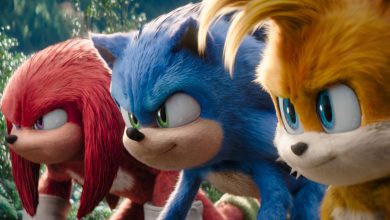 Knuckles (Idris Elba), Sonic (Ben Schwartz) and Tails (Colleen O