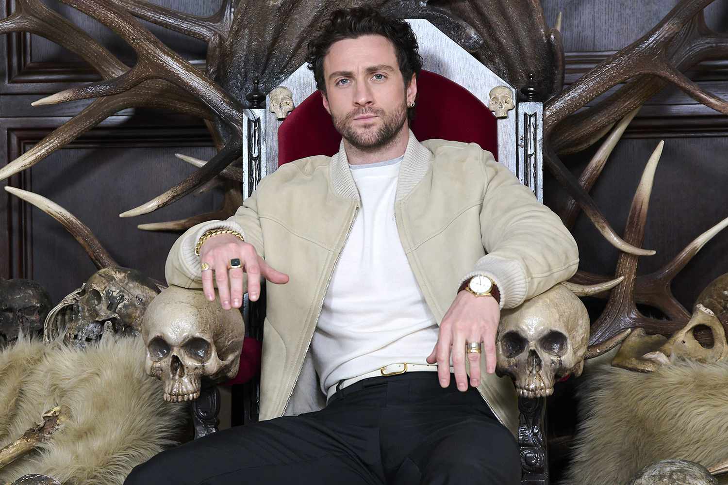 Actor Aaron Taylor-Johnson attends the 'Kraven The Hunter' photocall at the G 69 store