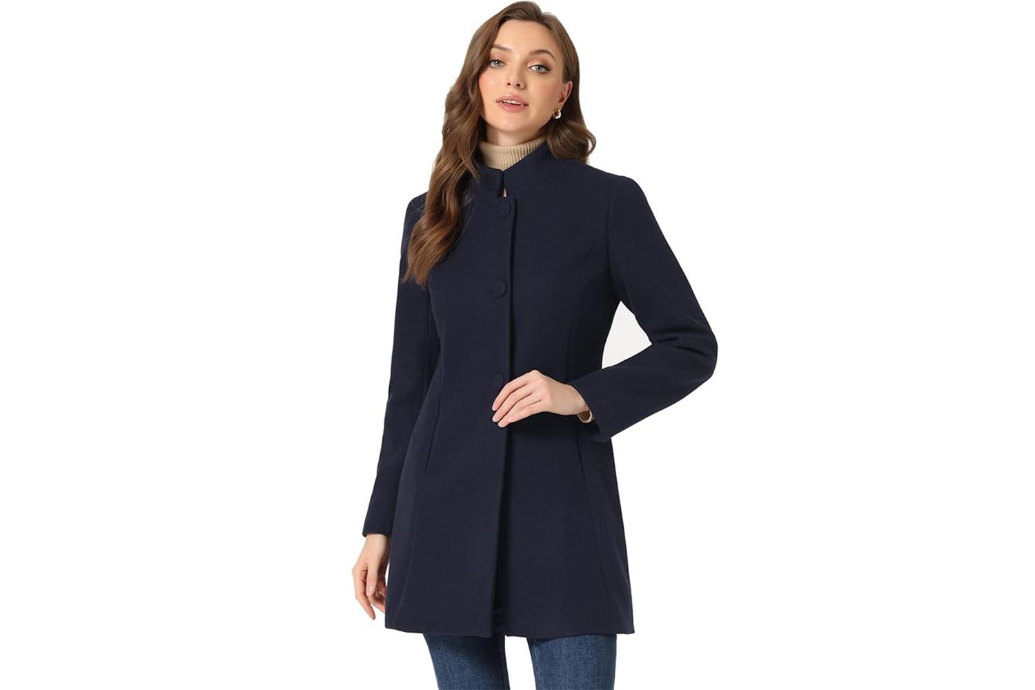 Allegra K Women's Winter Overcoat Mid-Long Stand Collar Single