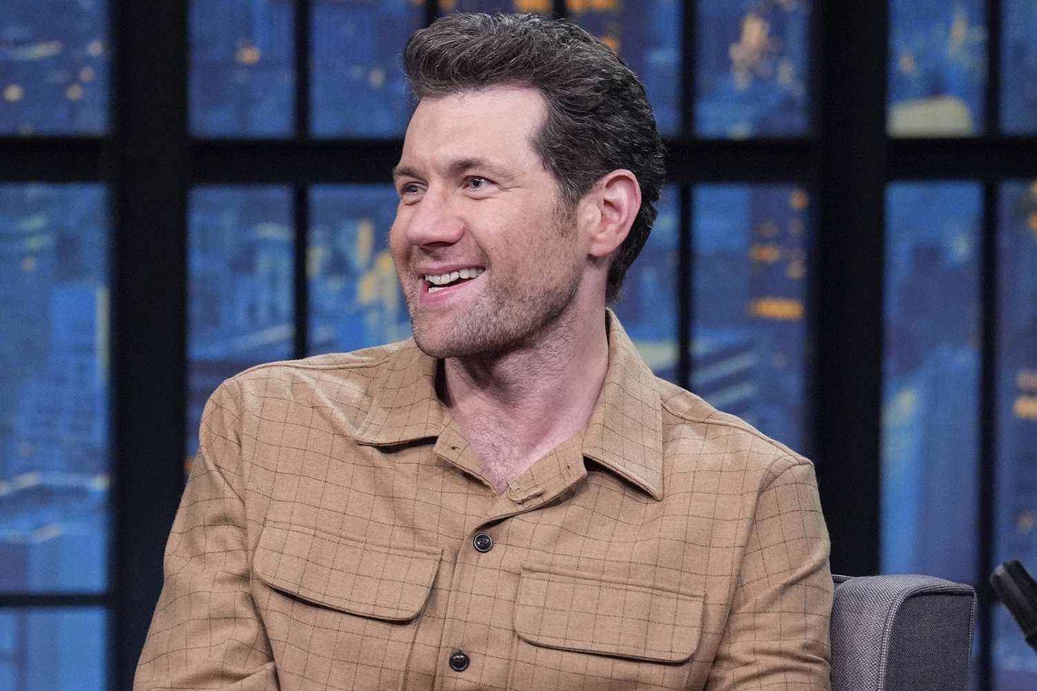 Billy Eichner during an interview with host Seth Meyers