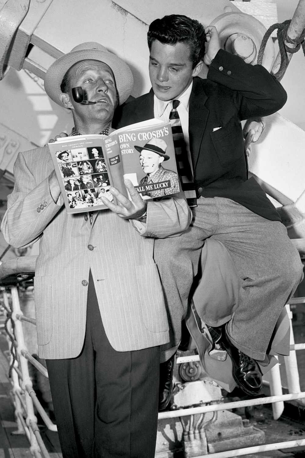 Bing Crosby and his son Lindsay Crosby upon their arrival in New York from Europe.