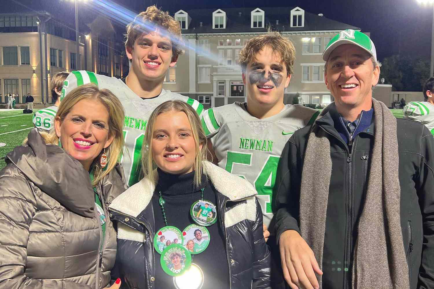 Cooper Manning, wife Ellen and daughter May attend sons Heid and Arch's football game.