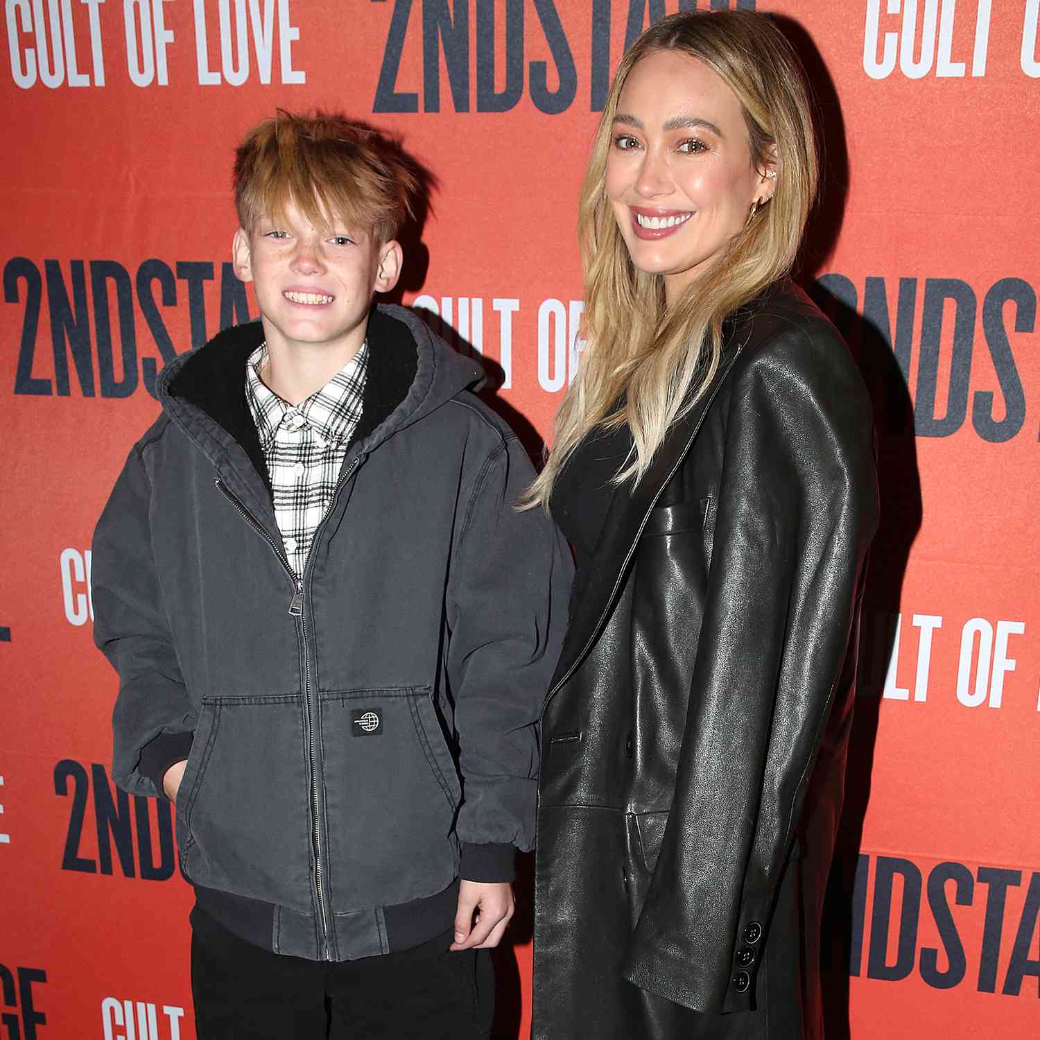 Luca Comrie and Hilary Duff pose at the opening night of Second Stage Theatre's new play "The Cult of Love" on Broadway