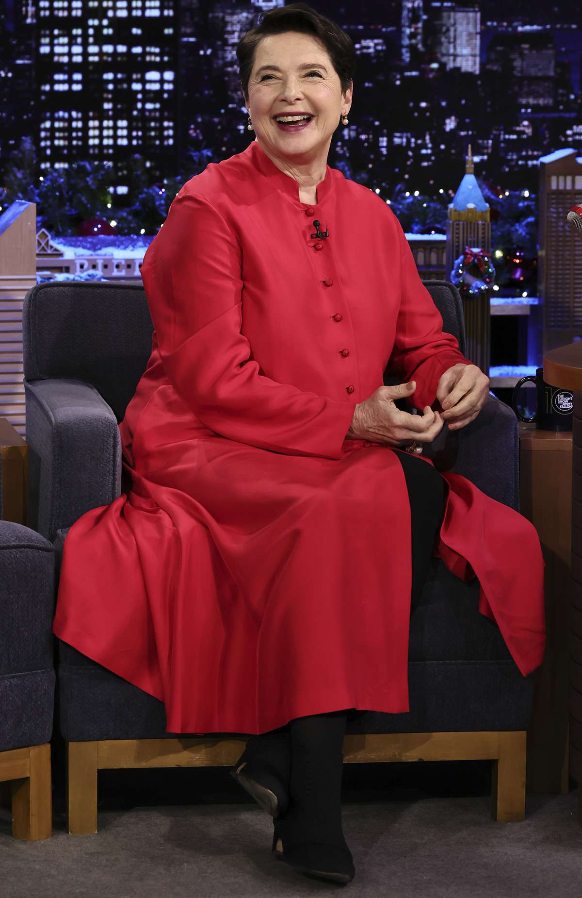 Isabella Rossellini during an interview on The Tonight Show Starring Jimmy Fallon