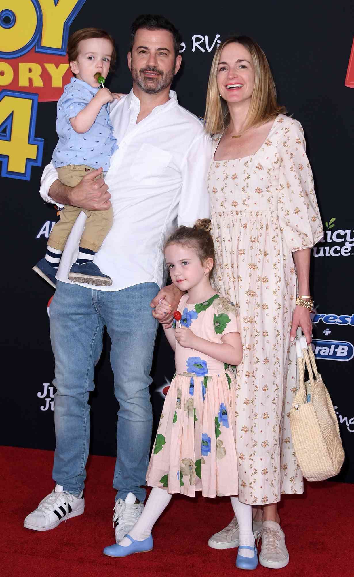 Jimmy Kimmel, wife Molly McNearney, children William and Jane arrive for the world premiere of "Toy Story 4" at El Capitan theatre in Hollywood, California on June 11, 2019