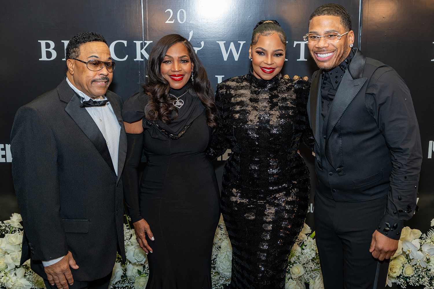 Ken-Kaide Thomas Douglas,Tina Douglas, Ashanti, and Nelly attends Nelly's Black and White Ball