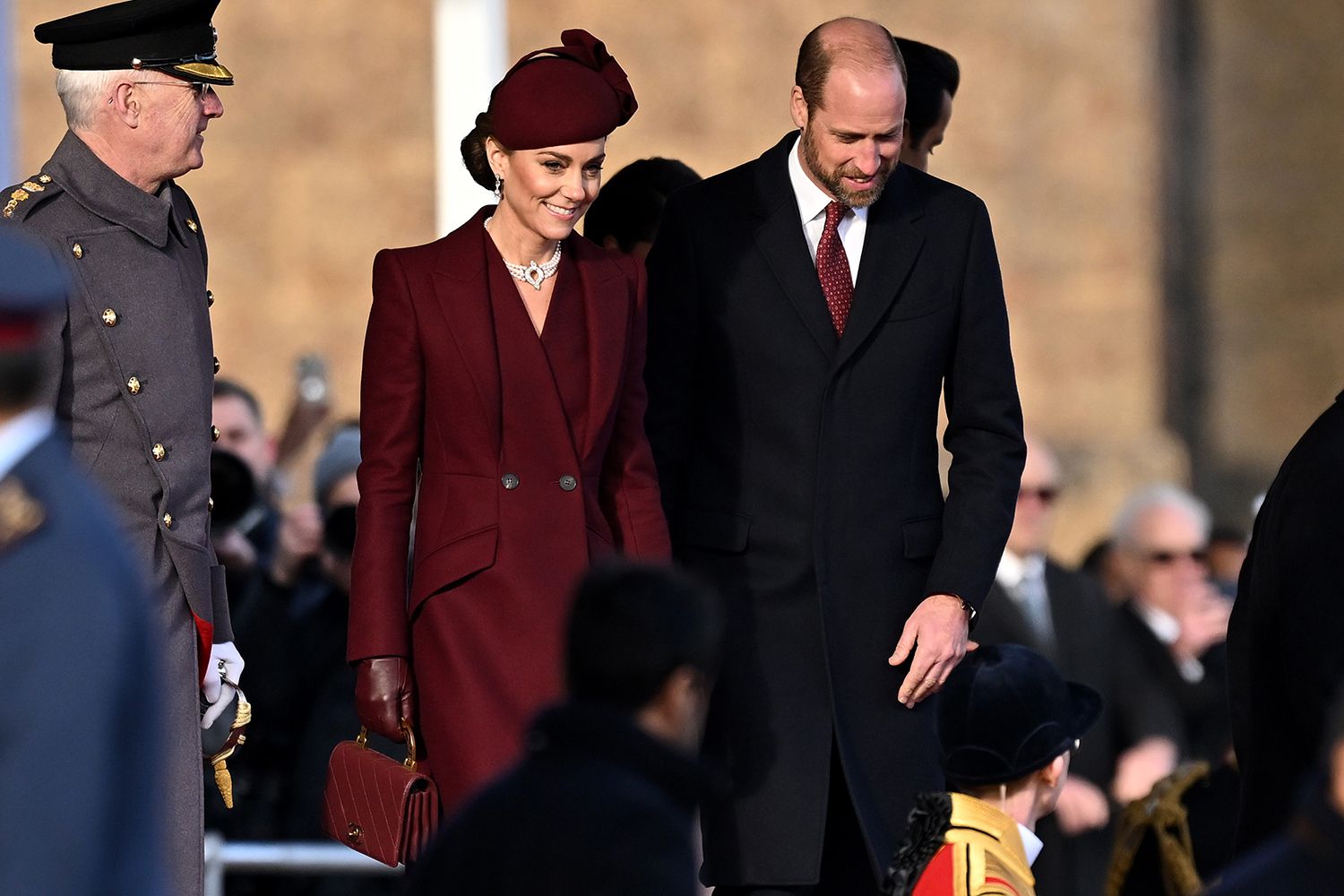 Catherine, Princess of Wales, (C-L) and Prince William, Prince of Wales, (C-R) during a ceremonial welcome for the Amir of the State of Qatar at Horse Guards parade during day one of The Amir of the State of Qatar's visit to the United Kingdom on December 3, 2024 in London