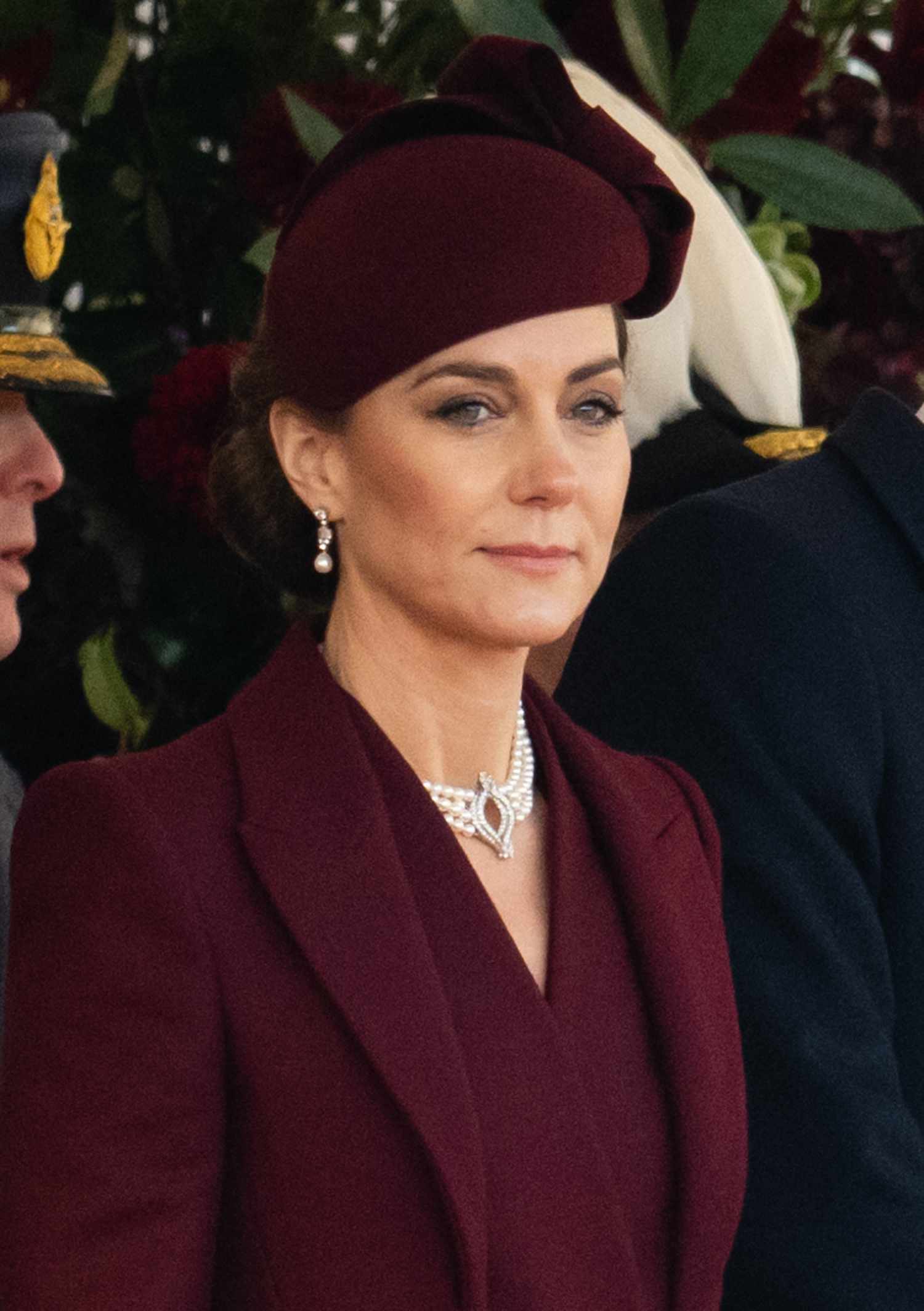 Catherine, Princess of Wales attends the Ceremonial Welcome at Horse Guards Parade during day one of The Amir of the State of Qatar's visit to the United Kingdom on December 03, 2024 in London, England