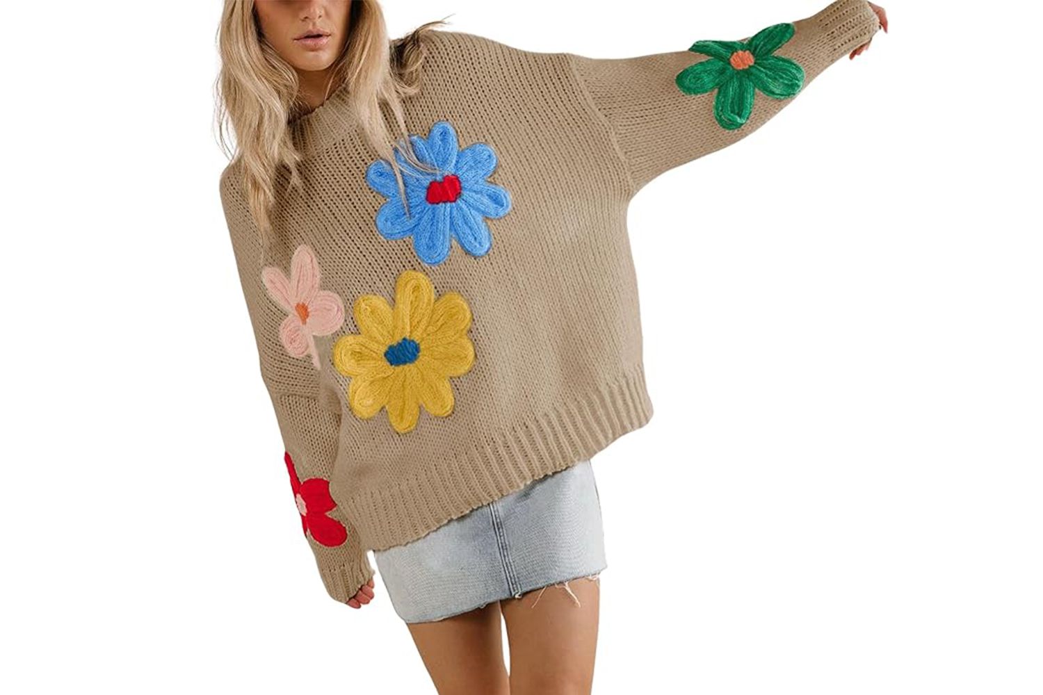 Women Floral Sweater Long Sleeve Round Neck Casual Lounge