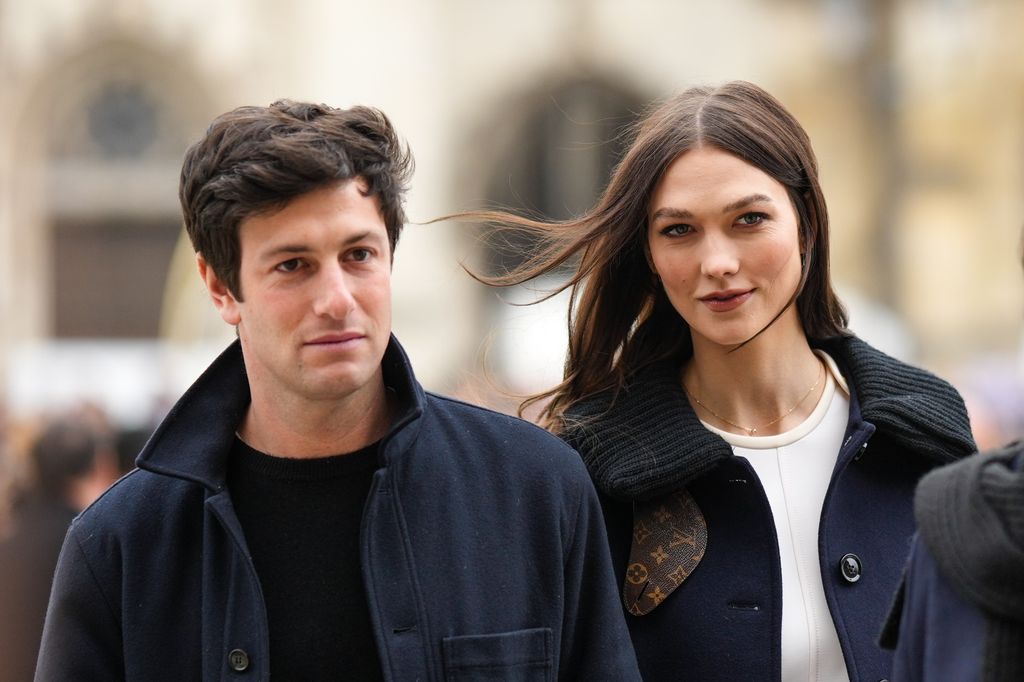 Joshua Kushner and Karlie Kloss are seen, outside Louis Vuitton, during the Paris Fashion Week - Menswear Fall Winter 2023 2024 : Day Three on January 19, 2023 in Paris, France