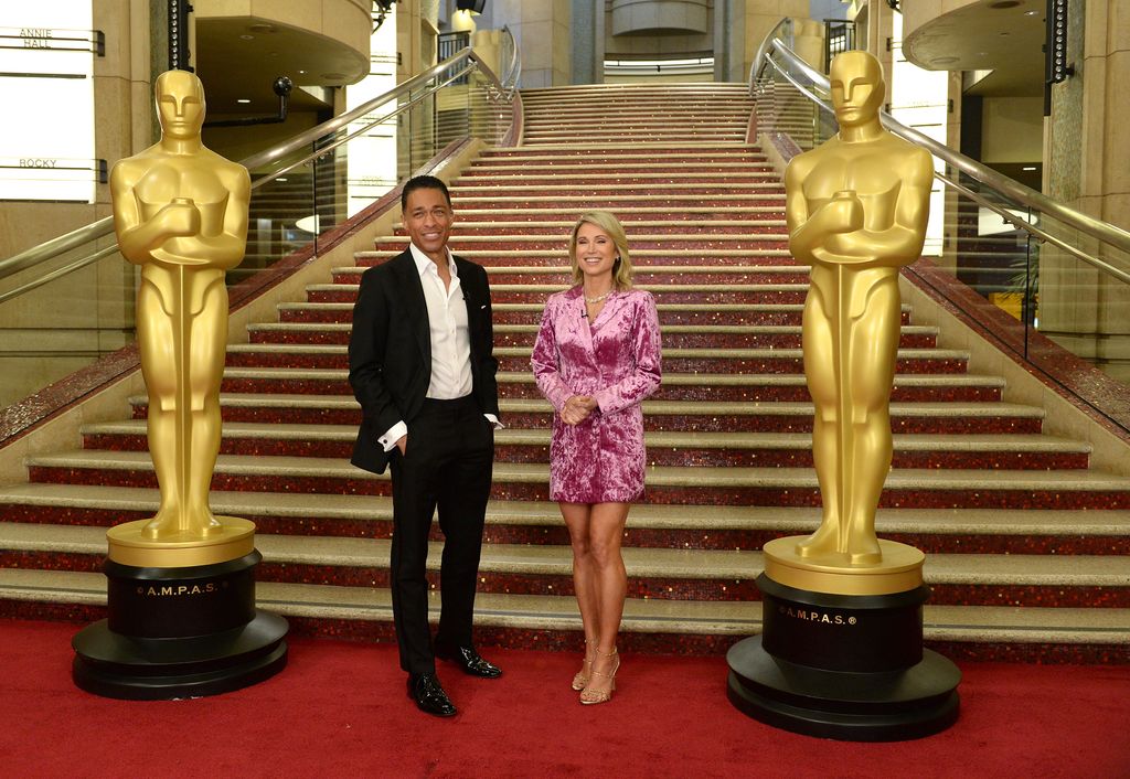 TJ HOLMES, AMY ROBACH STAND AT BOTTOM OF OSCARS RED CARPET