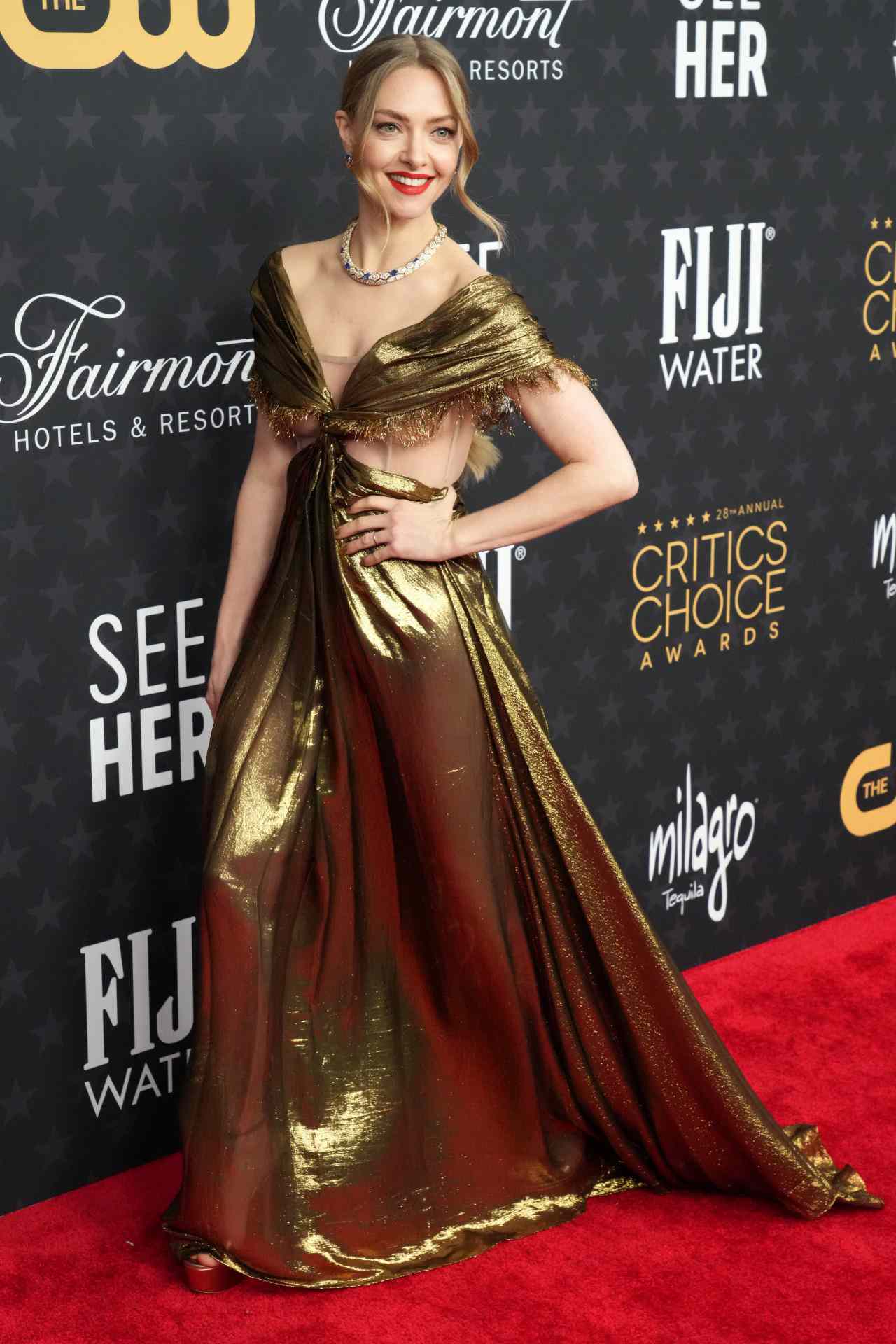 Amanda Seyfried 2023 Gold Dior Dress Critics Choice Awards 