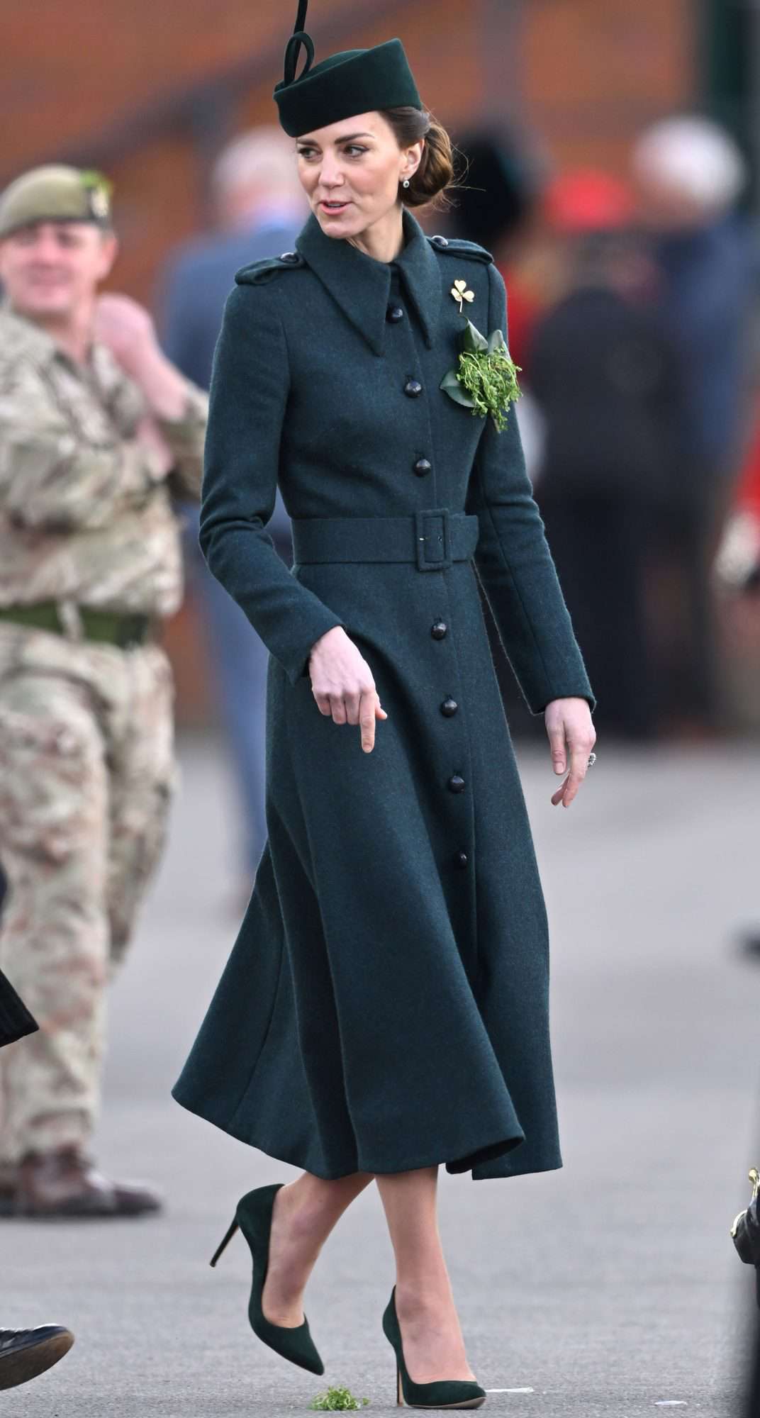 Catherine, Duchess of Cambridge attends the 1st Battalion Irish Guards' St. Patrick's Day Parade with Prince William, Duke of Cambridge at Mons Barracks