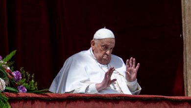 Pope Francis delivers his Urbi Et Orbi Blessing from the balcony overlooking St. Peter