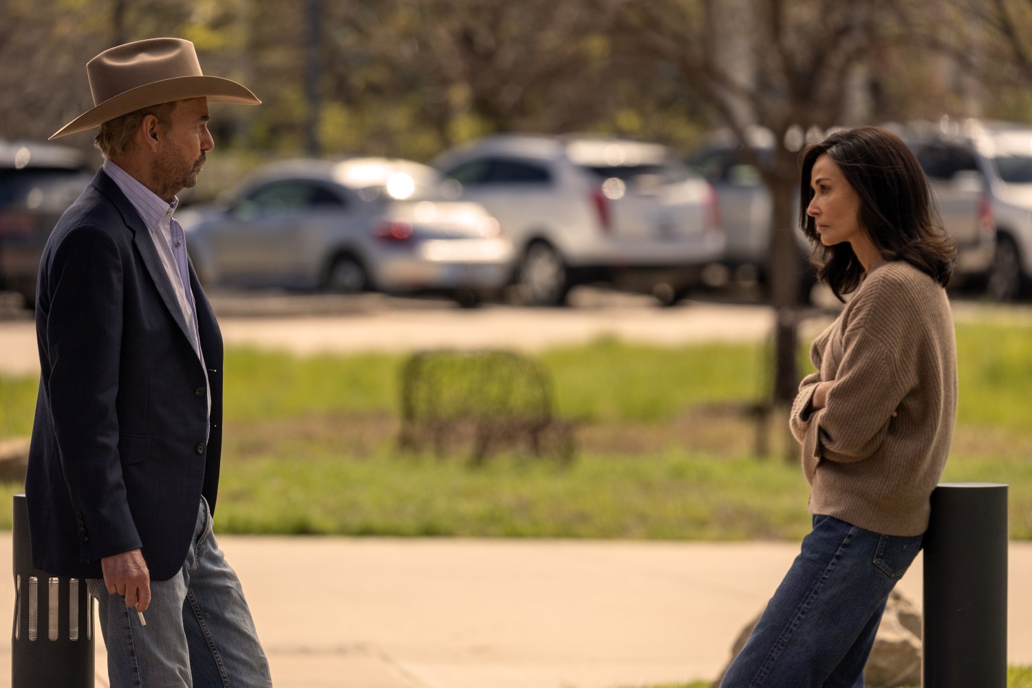 Billy Bob Thornton as Tommy Norris and Demi Moore as Cami Miller in the 'Landman' finale.