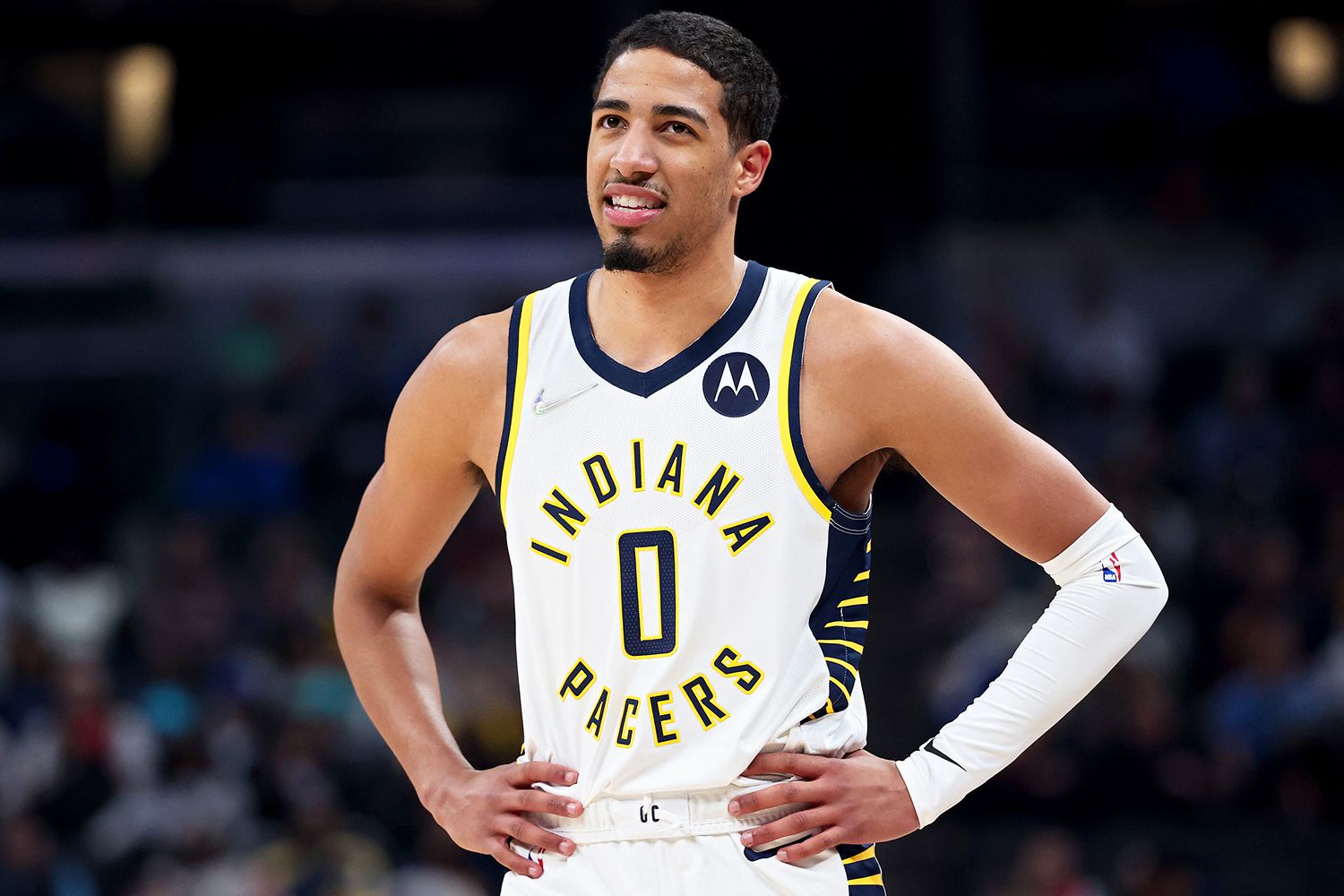 Tyrese Haliburton #0 of the Indiana Pacers looks on in the first quarter against the Memphis Grizzlies at Gainbridge Fieldhouse on March 15, 2022 in Indianapolis, Indiana.