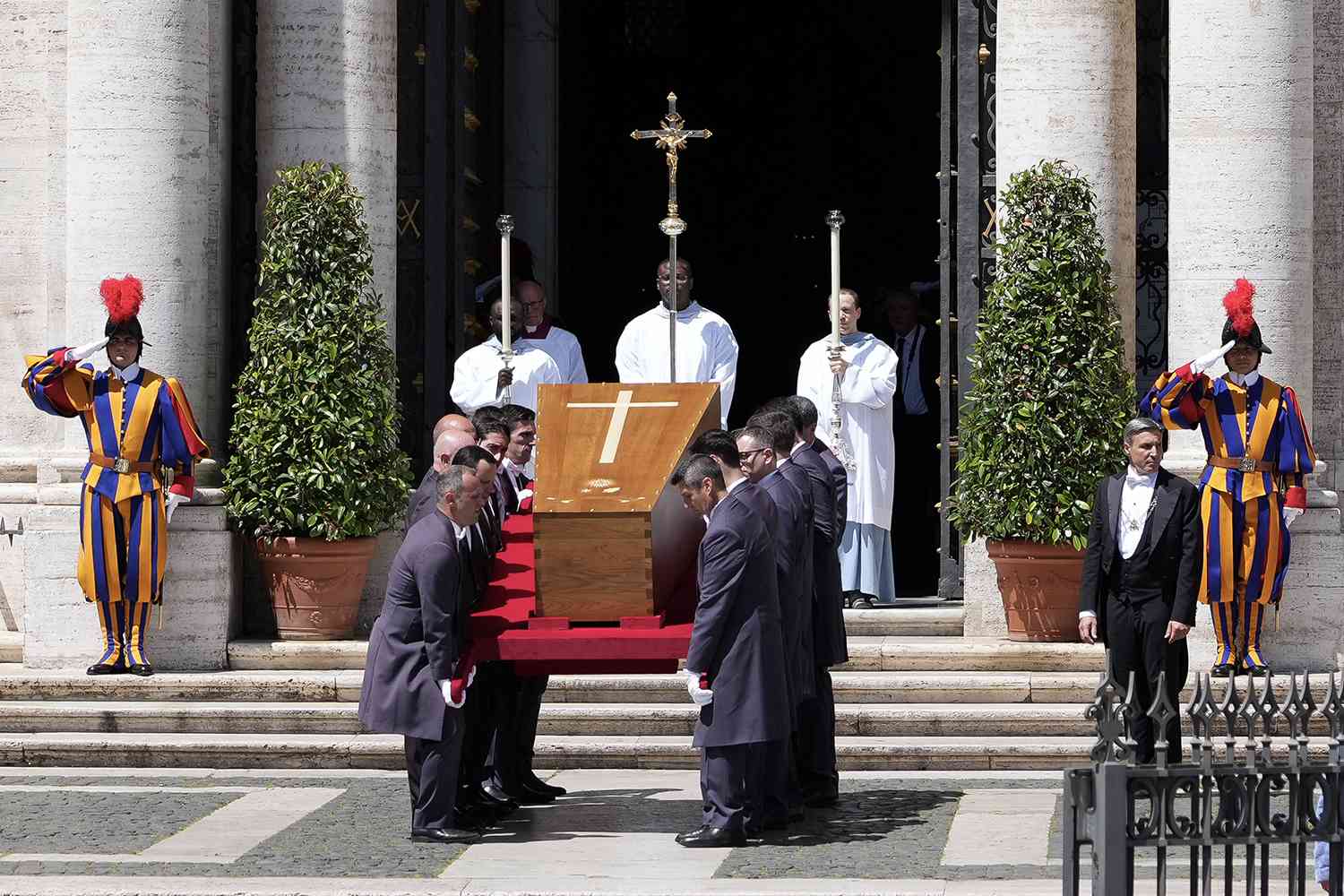 The coffin of late Pope Francis, transported from St Peter's Basilica to Santa Maria Maggiore Basilica