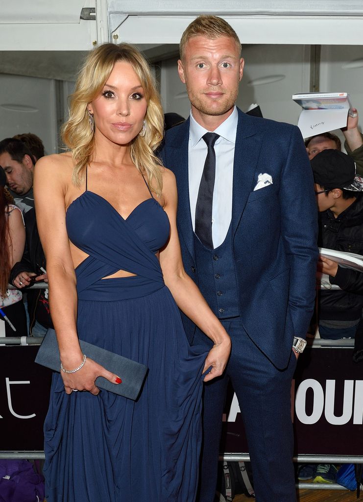 Rachael Wools in a blue dress and Freddie Flintoff in a blue suit
