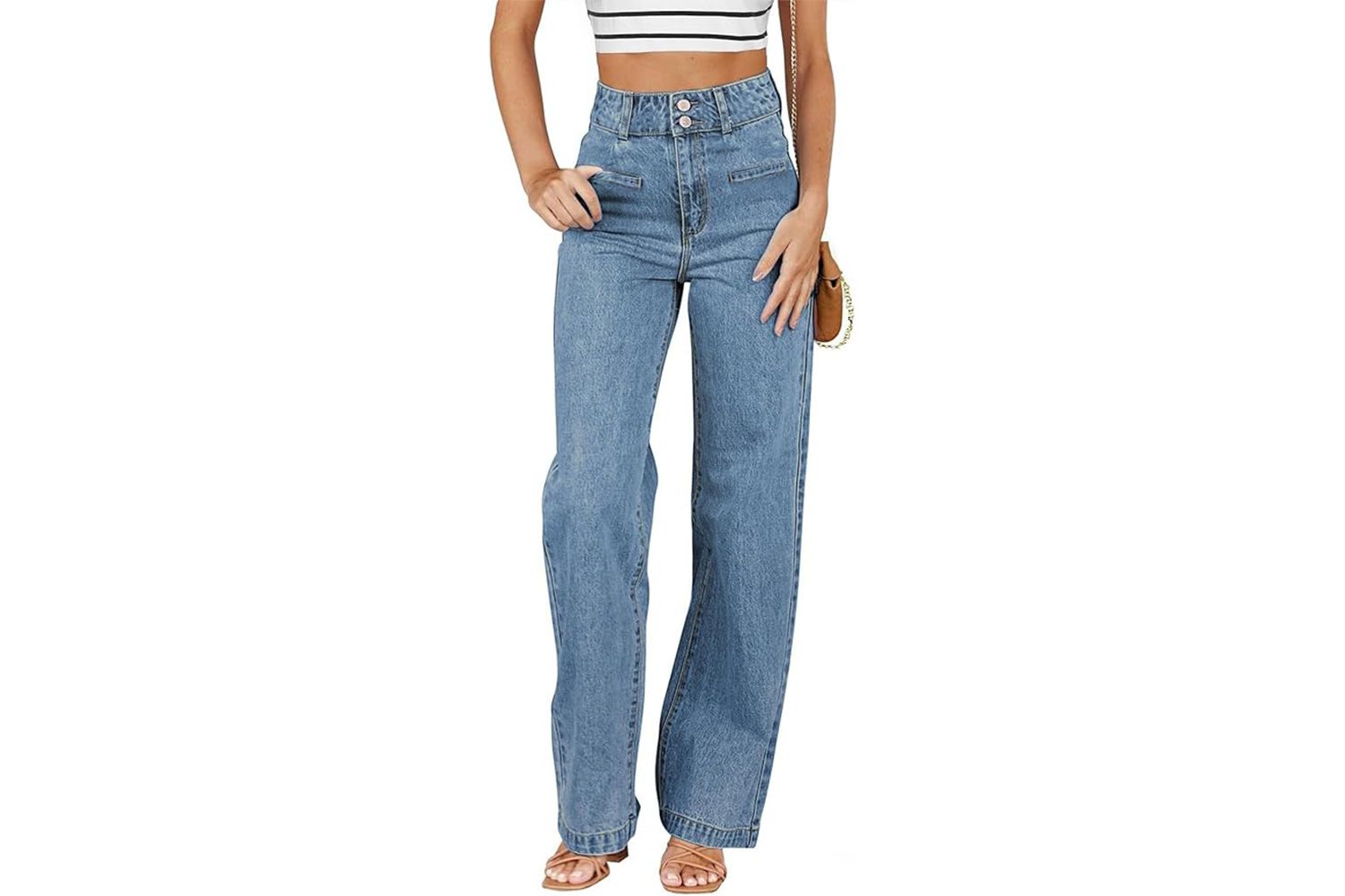 Sidefeel Women's Jeans High Waisted Straight Leg Stretchy Jeans Trendy Welt Pockets Loose Wide Leg Zimbaplatinum Denim Pants