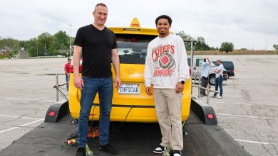 Ben Bailey and Trent McDuffie are pictured on the set of a shoot to promote the Kansas City Chiefs 2025 schedule release in Kansas City on April 28, 2025.