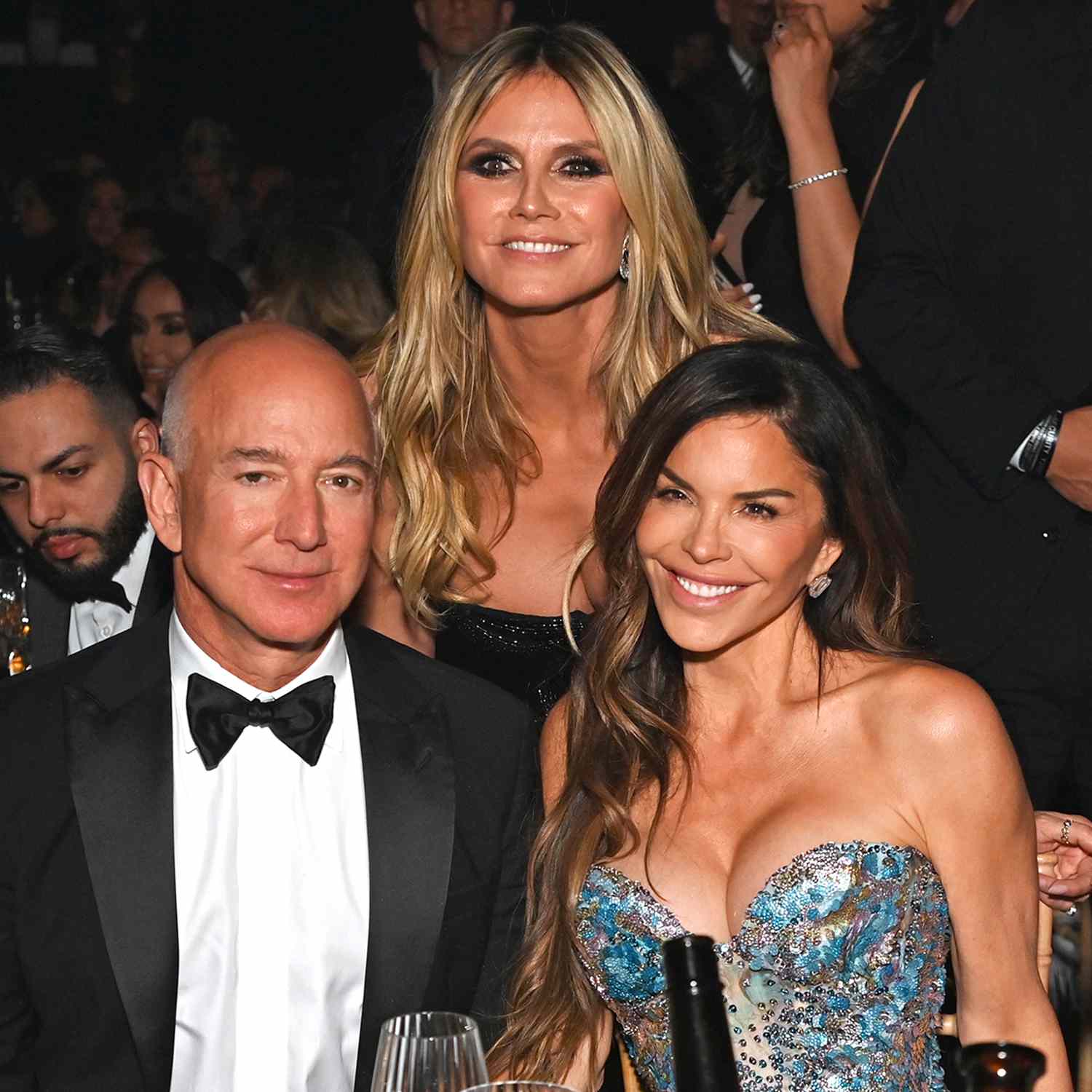 Amazon Founder and Executive Chair Jeff Bezos, Heidi Klum and Lauren Sanchez attend the amfAR gala Cannes 2025 presented by Chopard at Hotel du Cap-Eden-Roc