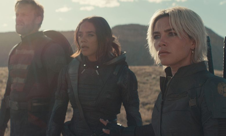 (L-R) John Walker (Wyatt Russell), Ghost (Hannah John-Kamen) and Yelena Belova (Florence Pugh) in Thunderbolts*