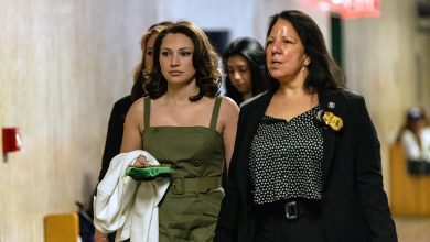 Actress Jessica Mann, left, arrives to testify in Harvey Weinstein