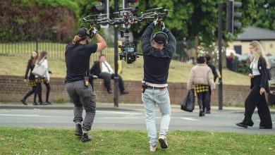 Camera operators hold a rig while shooting episode two of Adolescence