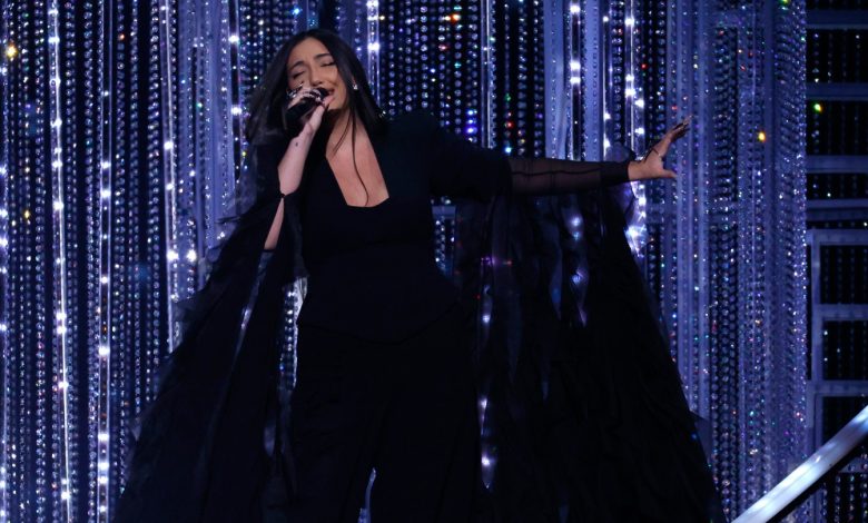 BASEL, SWITZERLAND - MAY 17: Yuval Raphael representing Israel performs on stage during the Grand Final of the 69th Eurovision Song Contest Opening Ceremony at St. Jakobshalle on May 17, 2025 in Basel, Switzerland. (Photo by Sebastian Reuter/Getty Images)