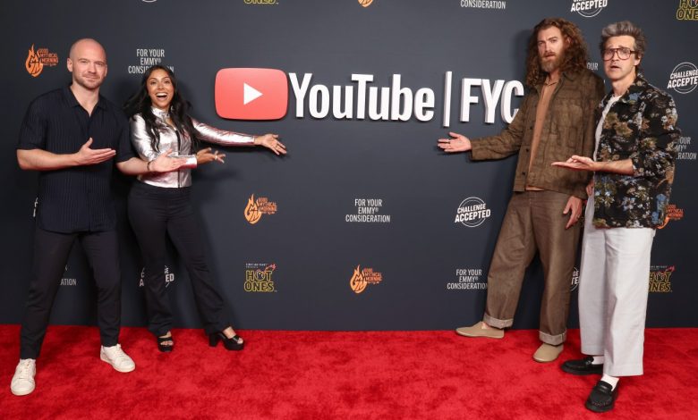 Sean Evans, Michelle Khare, Rhett McLaughlin and Link Neal attend the YouTube FYC event at Pacific Design Center on May 18 in West Hollywood.