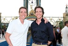 Oliver Phelps and James Phelps attend the grand opening of Universal Epic Universe on May 21 in Orlando, Florida.