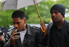 Kid Cudi (left) arriving at Manhattan federal court on Thursday.