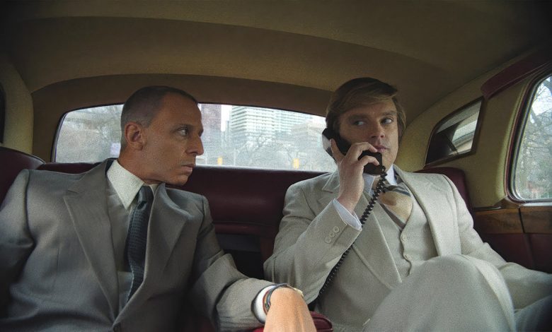 THE APPRENTICE, from left: Jeremy Strong as Roy Cohn, Sebastian Stan as Donald Trump, 2024.