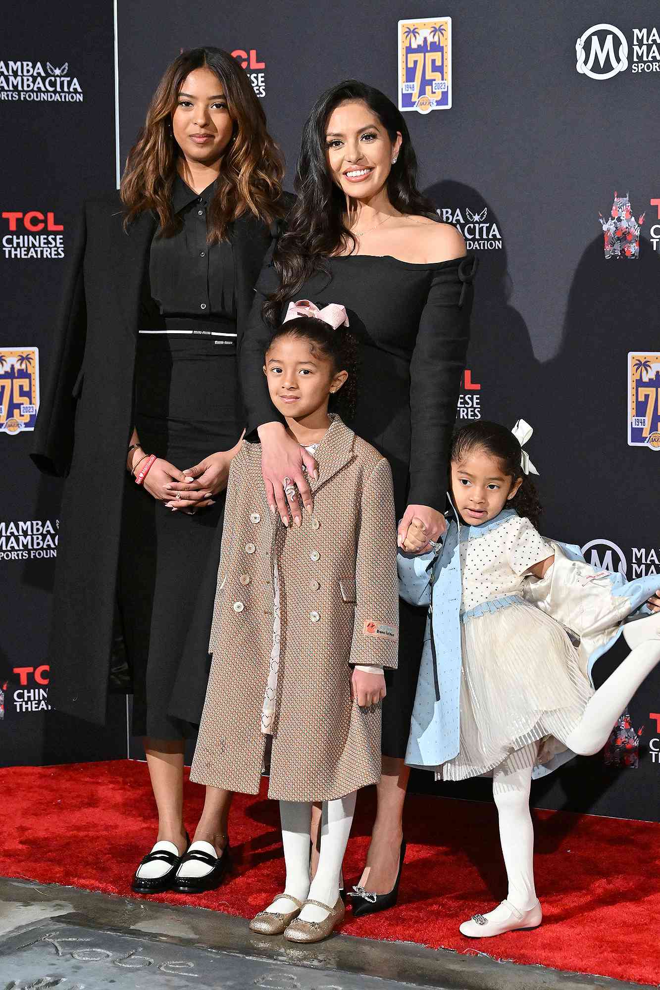 HOLLYWOOD, CALIFORNIA - MARCH 15: (L-R) Natalia Bryant, Vanessa Bryant, Bianka Bryant, Capri Bryant attend the unveiling of Kobe Bryant's Hand & Footprints now permanently placed in the forecourt of the TCL Chinese Theatre on March 15, 2023 in Hollywood, California.