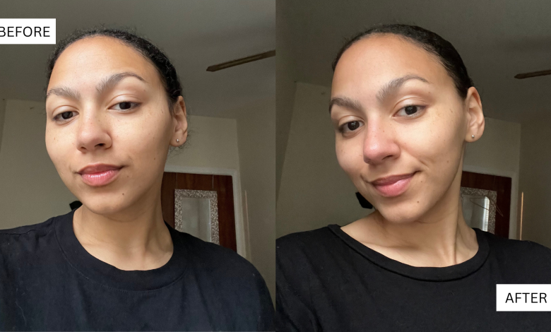 WWW editor showing before and after results of using the Therabody Theraface Depuffing Wand.